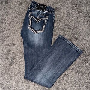Miss Me Dark Blue Cropped Jeans with Embellishments